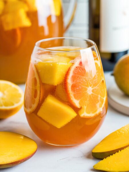 Refreshing citrus mango sangria in glass