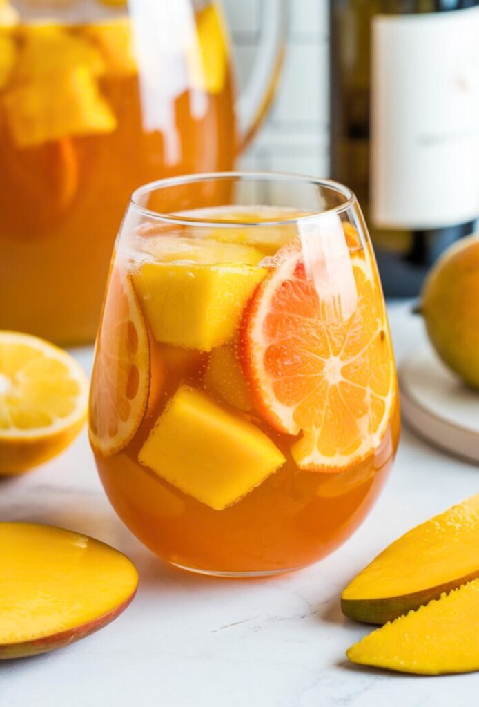 Refreshing citrus mango sangria in glass